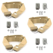 Chevy Impala 1958 Std. 2pt Tan Lap Bench Belt Kit w/Brackets-3 Blts
