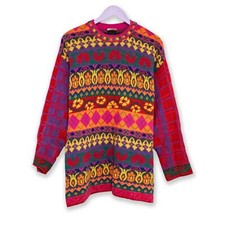Maglione Vintage multicolore a fantasia 100% cotone a girocollo anni 80 90 - Tag