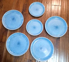6 pc Pier 1 Blue Hand-Painted Stoneware