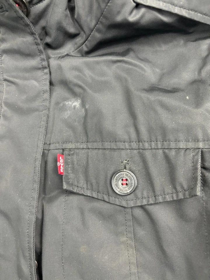 Chaqueta Parka Levi's Para Mujer Grande Negra Forrada Sherpa Piel Capucha Cremallera Completa Carga Foto 2 de 4