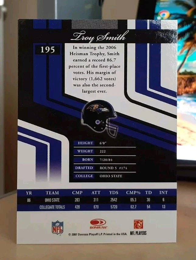 2007 TROY SMITH ELITE NATIONAL /599 ROOKIE OHIO STATE BUCKEYES HEISMAN TROPHY - Image 2 of 2