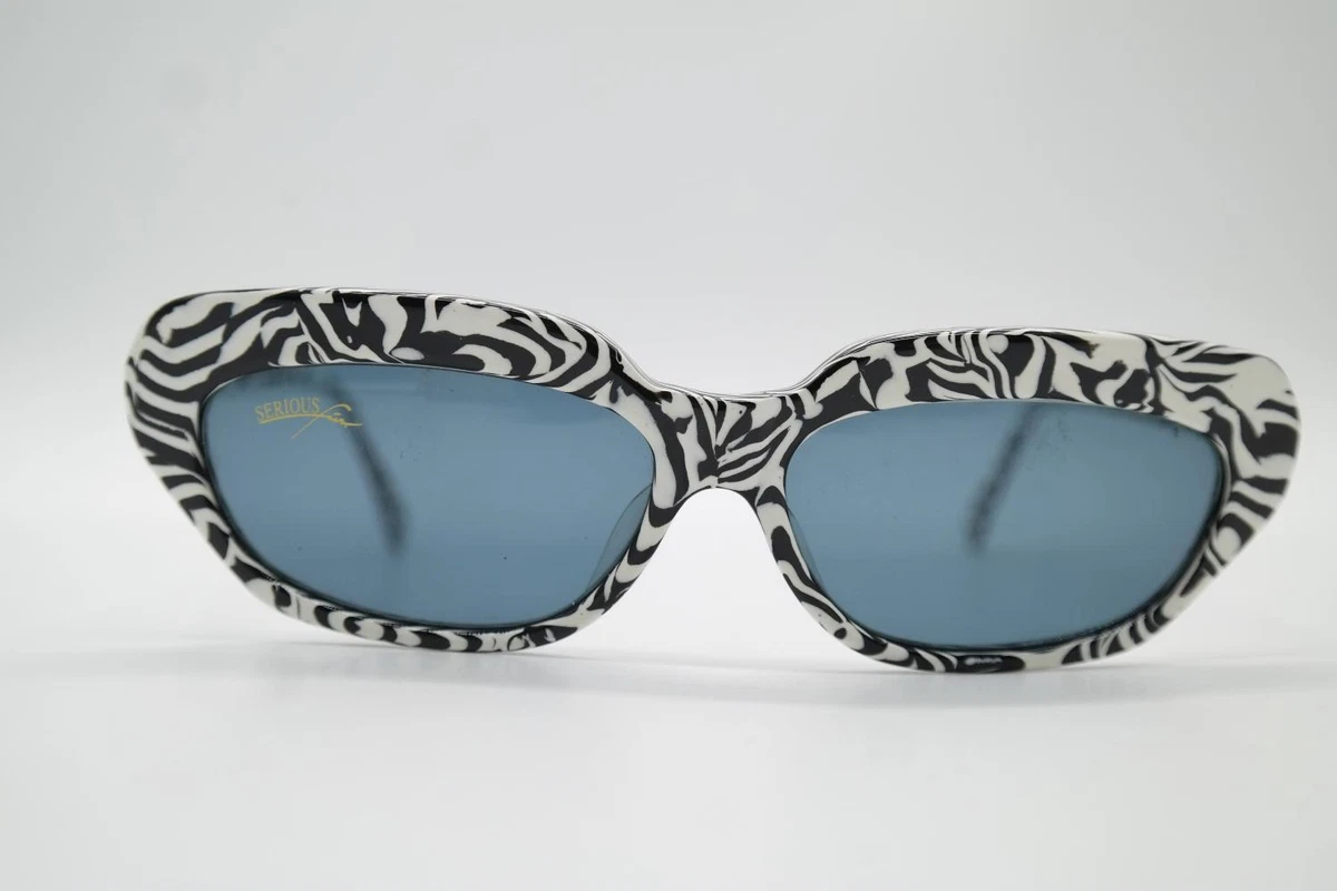 Vintage Serious Fun Zoro Weiß Schwarz Oval Sonnenbrille sunglasses Brille NOS