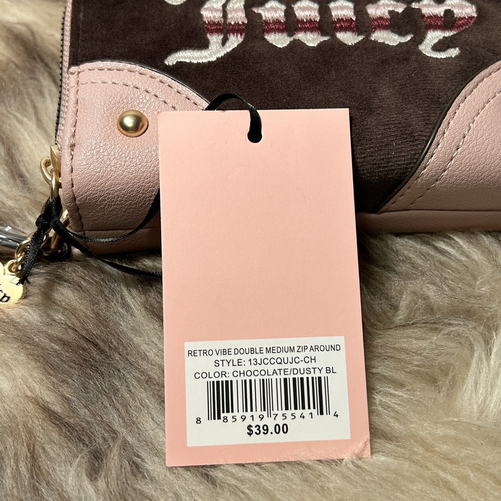 NWT Juicy Couture Retro Vibe Medium Double Zip Around Wallet - Chocolate Velour