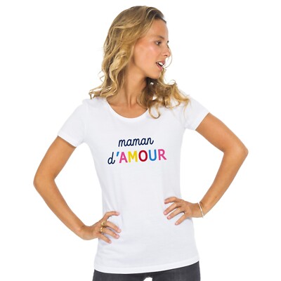 Damen T-Shirt Kurzarm Farbe Weiß LIEBESMUTTER BUNT WAF