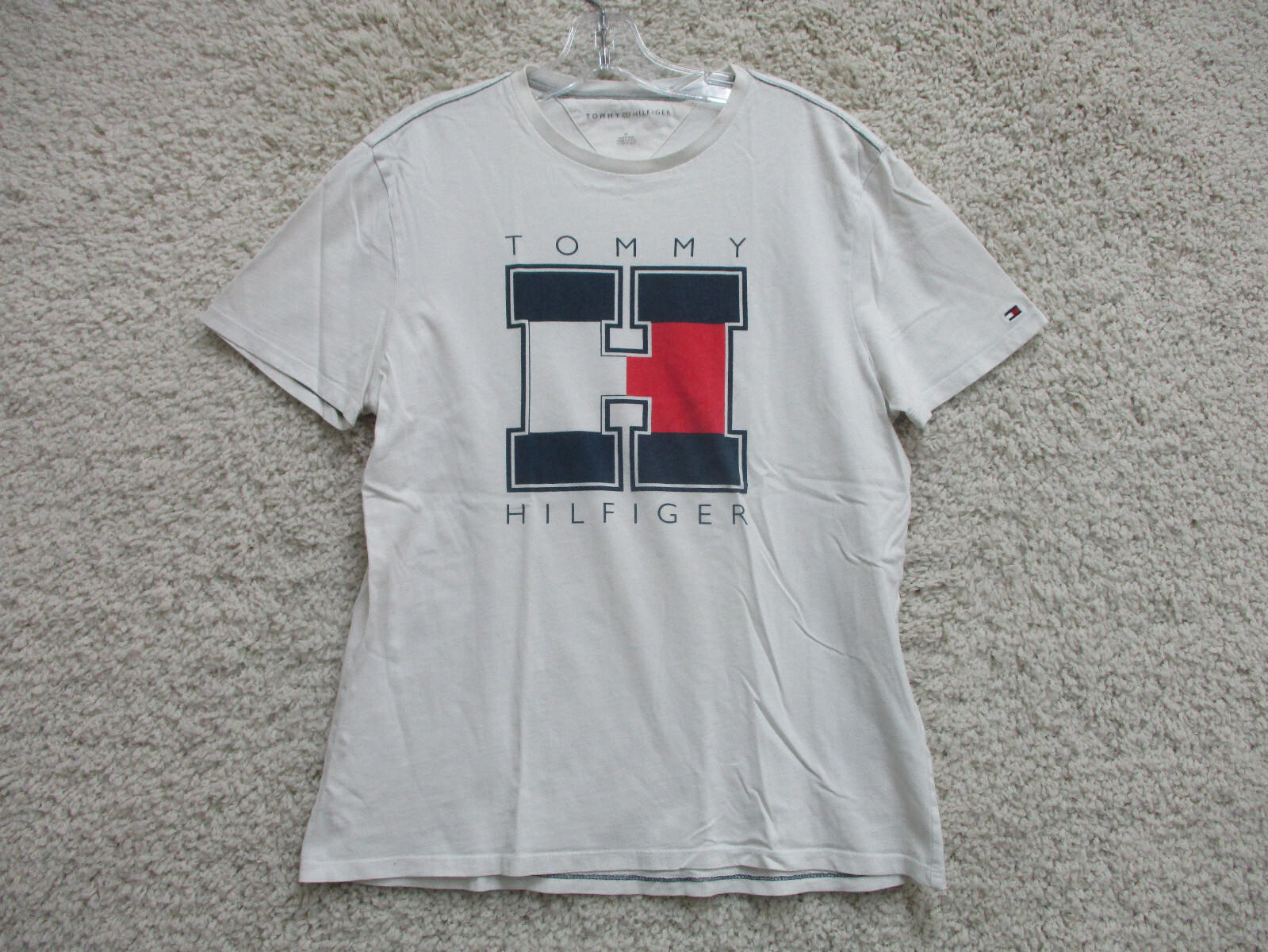 Tommy Hilfiger White Spell Out Logo Graphic Tee Mens Medium Casual Shirt