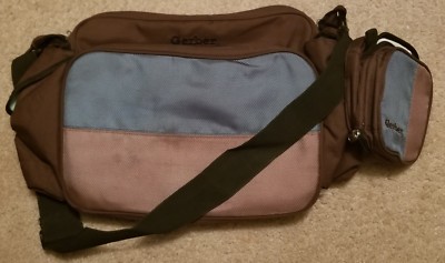 Gerber 2 Piece Diaper Bag Set in Brown, Tan and Teal, Excellent Shape, 17''x11'' 