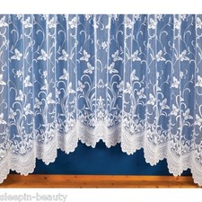 SPRING JARDINIERE NET CURTAIN SCALLOPED BOTTOM PLAIN WHITE WITH BUTTERFLY PRINT