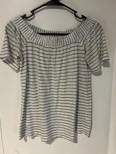 Splendid Women's White Black Striped Off The Shoulder Top Size S