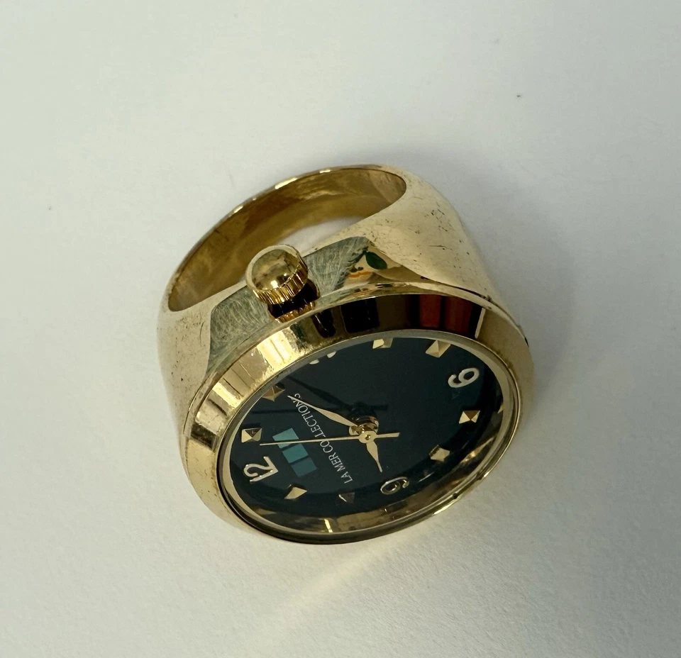 Reloj Anillo Colección La Mer Acabado Oro IP Talla 7 Esfera Negra Vintage Foto 3 de 4
