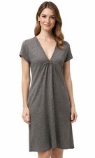 Pure Jill T Shirt Dress S Gray Stretch Jersey V Neck Casual Comfort Beach
