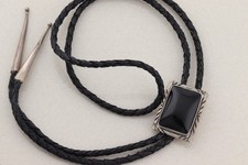 Sterling Silver Onyx  Bolo Leather Cord 19" Long Top to Bottom