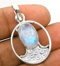 Natural Rainbow Moonstone -India 925 Solid Sterling Silver Pendant,