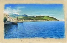 Fabio Carmignani pastello a cera "Marciana Marina" 50x35 firmato + cornice