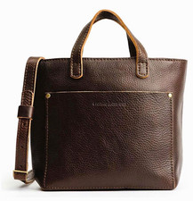 Women’s Brown Pebbled Tote Bag Zip Top Double Handles Detachable Strap