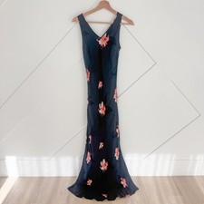 Vintage Tommy Bahama 90s Black Silk Floral Maxi Dress Tropical Euro Size 4/S