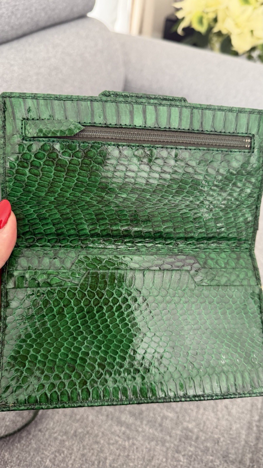 Vintage Emerald Green Python Leather Shoulder Bag… - image 9
