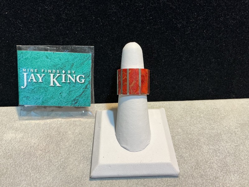 Jay King Mine Finds Sterling Inlaid Coral Ring Size 7