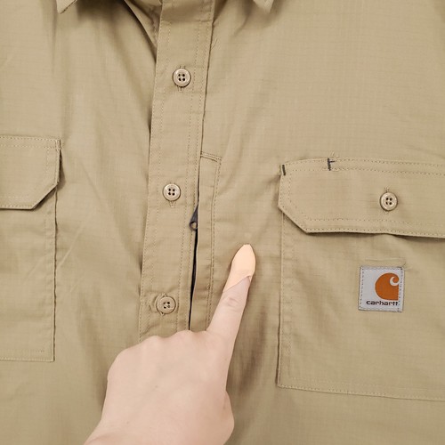 Carhartt Button Up Shirt Mens 5XL Beige Rugged Flex Short Sleeve Collared Canvas - Picture 3 of 14