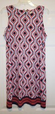 Ladies MICHAEL KORS Sleeveless Back Zip Dress, Navy Red White Geometric, sz L