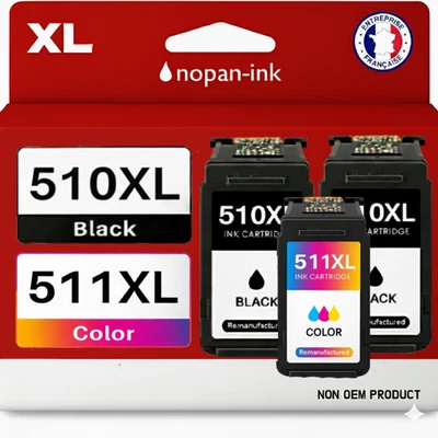 Pack de 3 Cartouches compatible pour Canon PG510 CL511 Noir & Couleur Nopan-ink - Photo 1/4
