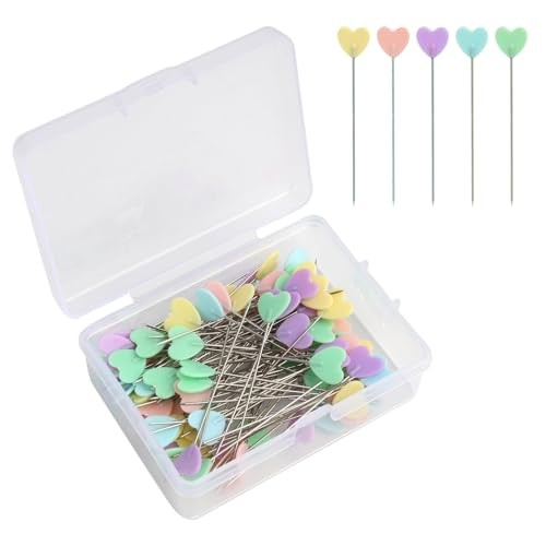 200 Épingles à Coudre Multicolores 5,5cm à Tête Cœur pour Couture et Mercerie
