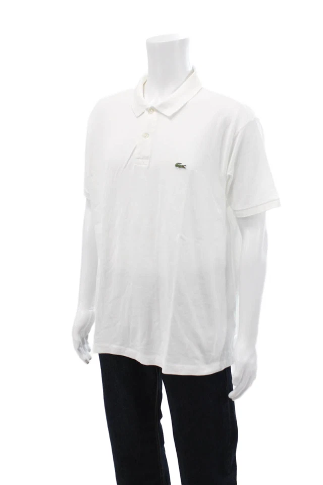 Lacoste Mens Two Button Collared Cotton Twill Polo Shirt White Size 3XL - Image 2 of 4