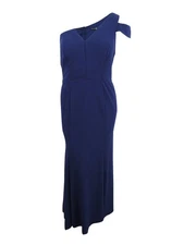 Betsy & Adam Women's Plus Size One-Shoulder Gown (14W, Navy) 749709457974