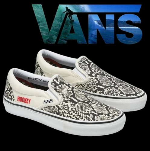 Vans Classic Slip On Hockey Uomo 9 Stampa Serpente Bianco e Nero 022025