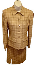 Jones New York VTG Women's Tan Plaid Jacket  Pencil Skirt Suit Sz 4 Petite