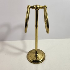 Vintage Brass Fingertip Towel Holder Double Ring Countertop Vanity Stand 12.5in