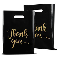 100 Pack Black Thank You Shopping Bags for Small Business 12X15 Extra Thick 2.