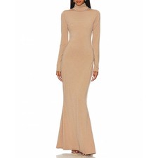 Show Me Your Mumu All Out Maxi Dress Taupe Rhinestone Stretch Turtleneck XS NWT