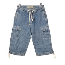 VTG American Eagle Outfitters Cargo Shorts Womens 4 Blue Denim Drawstring USA