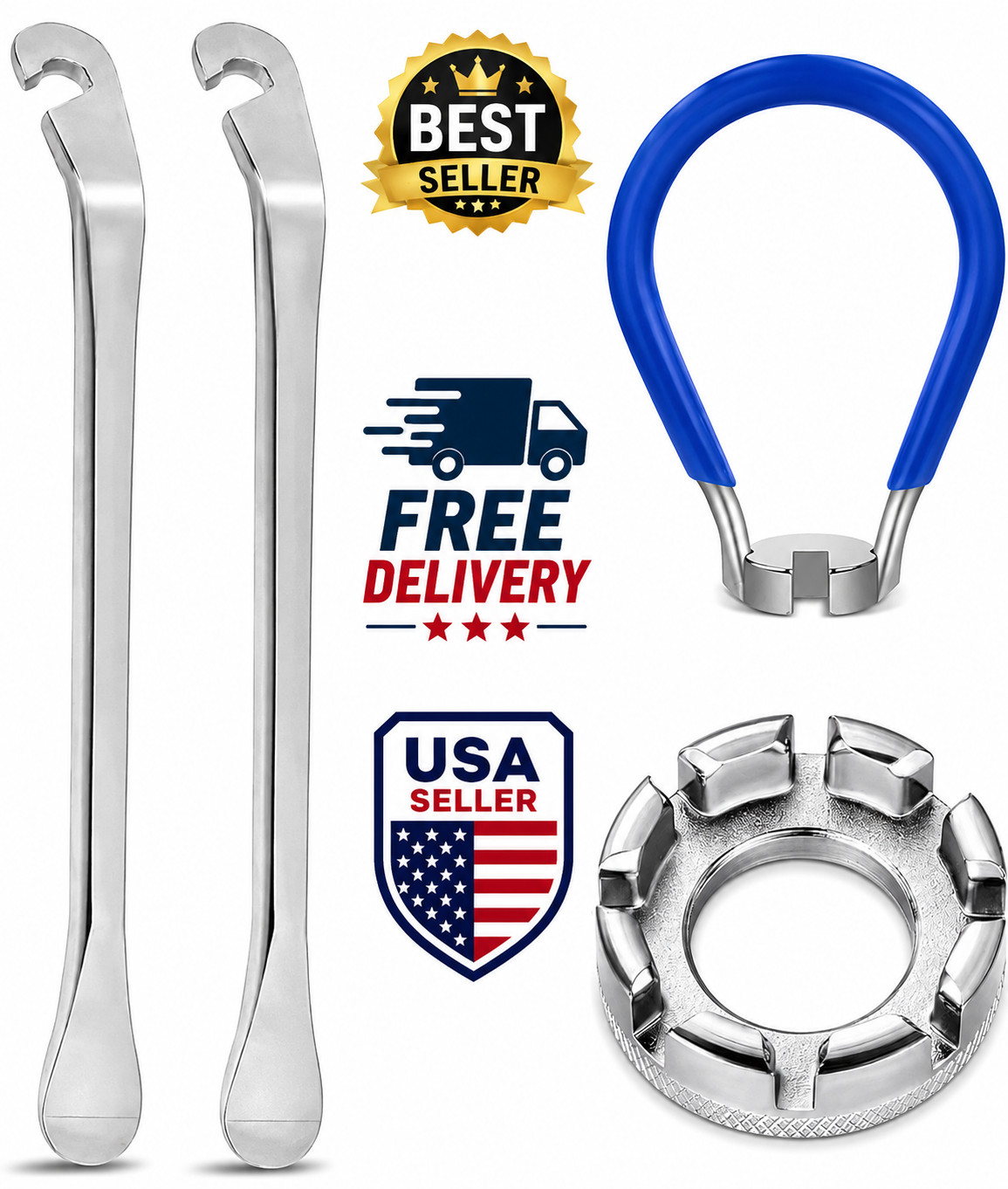 4 Piece Bicycle Spoke Wrench, Universal Forged Steel Bike Rim Correct To