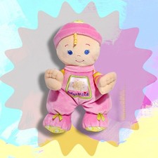 Fisher Price Baby  s 1st First Doll 10  Plush Pink Rattle Toy 2008 Satin Sewn Eye