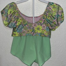 Cat And Jack 2 Piece Shorts Beach Set Girls Size 7-8 Bright Green Floral