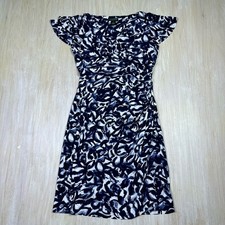 Lauren Ralph Lauren Abstract V Neck Faux Wrap Ruched Waist Sheath Dress 8