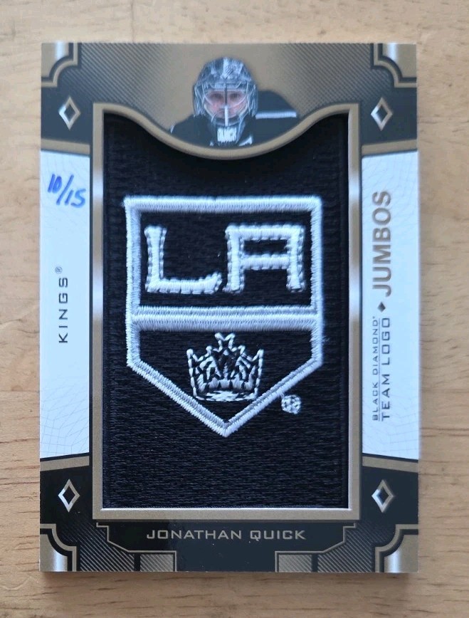 2017-18 JONATHAN QUICK UD Black Diamond Team Logo LA Kings Jumbo Patch Gold /15 