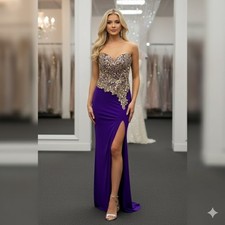 CLEARANCE WAS $513 Romance Couture Rhinestone Grad Prom Dress RM186 Purple Sm 