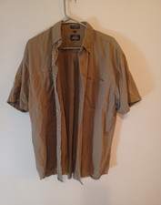 Dickies Men  s Beige Solid Button-Up Shirt L Short Sleeve Pockets