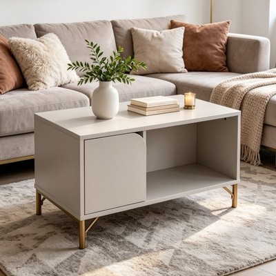 Moderner Couchtisch 1 Tür Stauraum mit goldenen Beinen - Wohnzimmer