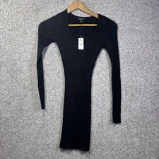 Express Sweater Dress Womens XXS Black Ribbed Knit Bodycon Mini Cutout Back NWT
