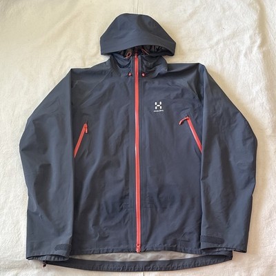 Haglofs Gore-Tex Roc Spirit Grey Orange Shell Jacket Size Large Hiking Outdoors
