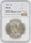 1922 Peace Silver Dollar NGC MS64 S$1 Philadelphia Minted No Reserve