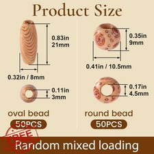 OIIKI 100pc Printed Wooden Beads Craft Large Hole Natural Wood DIY