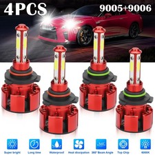 4x 9005 9006 4-Side Super White LED Combo Headlight Bulb Kit High/Low Beam 6000K