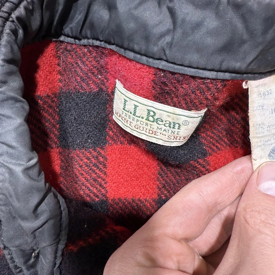 Vintage LL Bean Jacket Mens Large Red Black Plaid Wool Maine Guide Shirt 80s - Image 2 of 4