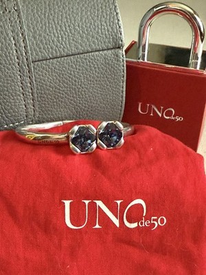 Uno de 50 AURA Blue Crystal Silver Plated 8.25 Bracelet Handmade in Spain NWOT
