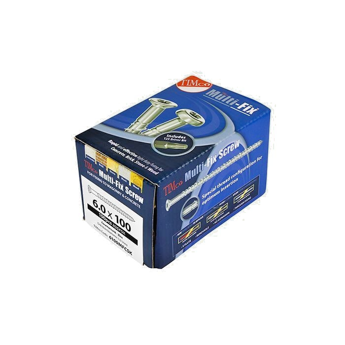 100Pack Zinc Masonry Screws TX Countersunk - 6.0x40 Concrete, Brick&Stone Fixing
