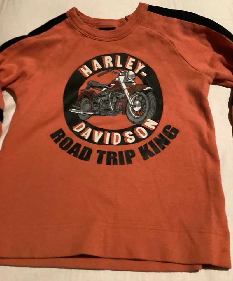 Camiseta Harley Davidson Jóvenes Niños Pequeños Motocicleta Manga Larga Naranja Logo 4T Foto 2 de 4